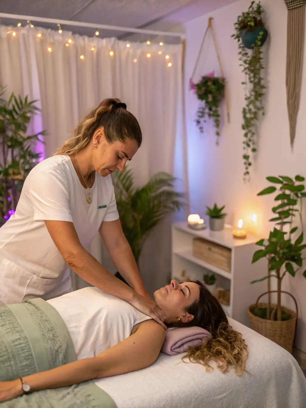 A woman receiving manual lymphatic drainage on her leg, showcasing a gentle, hands-on approach to reduce swelling and improve lymphatic flow for lipedema management.